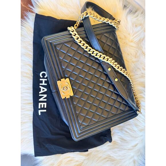 Authentic Large Chanel Boy Bag - Black with Gold Hardware - Picture 2 of 12